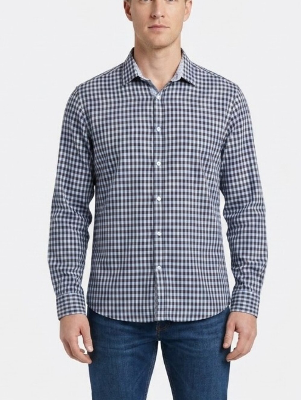 Johnston & Murphy Shirt Mens XXL Blue Check Gingham Long Sleeve 100% Cotton Top
